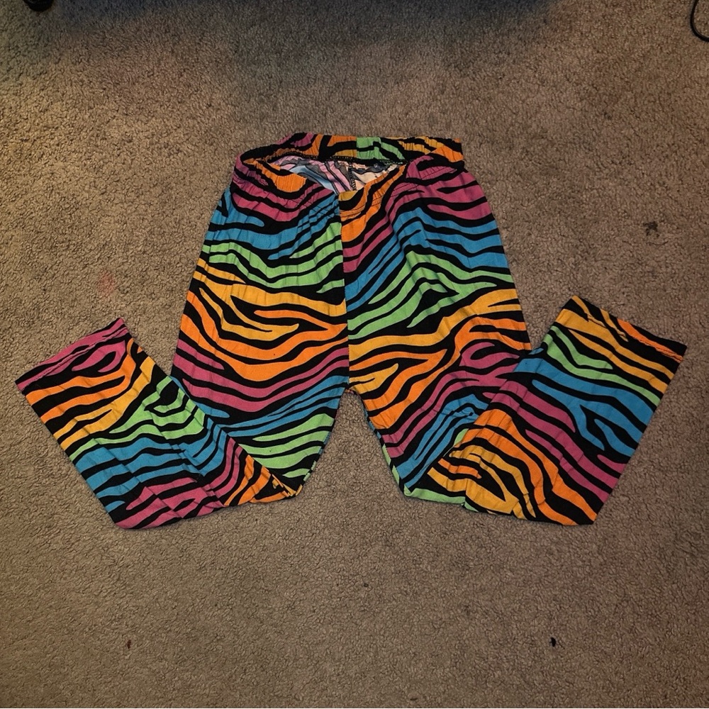 Rainbow Zebra Print Mid-Lengthh Leggings